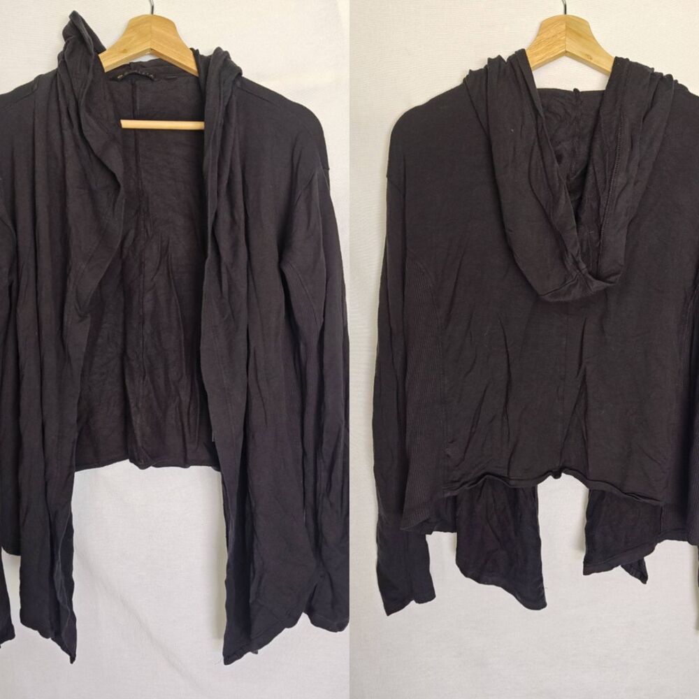 Athleta Nirvana Wrap Open Front‎ Cardigan Hooded Washed Black Small S